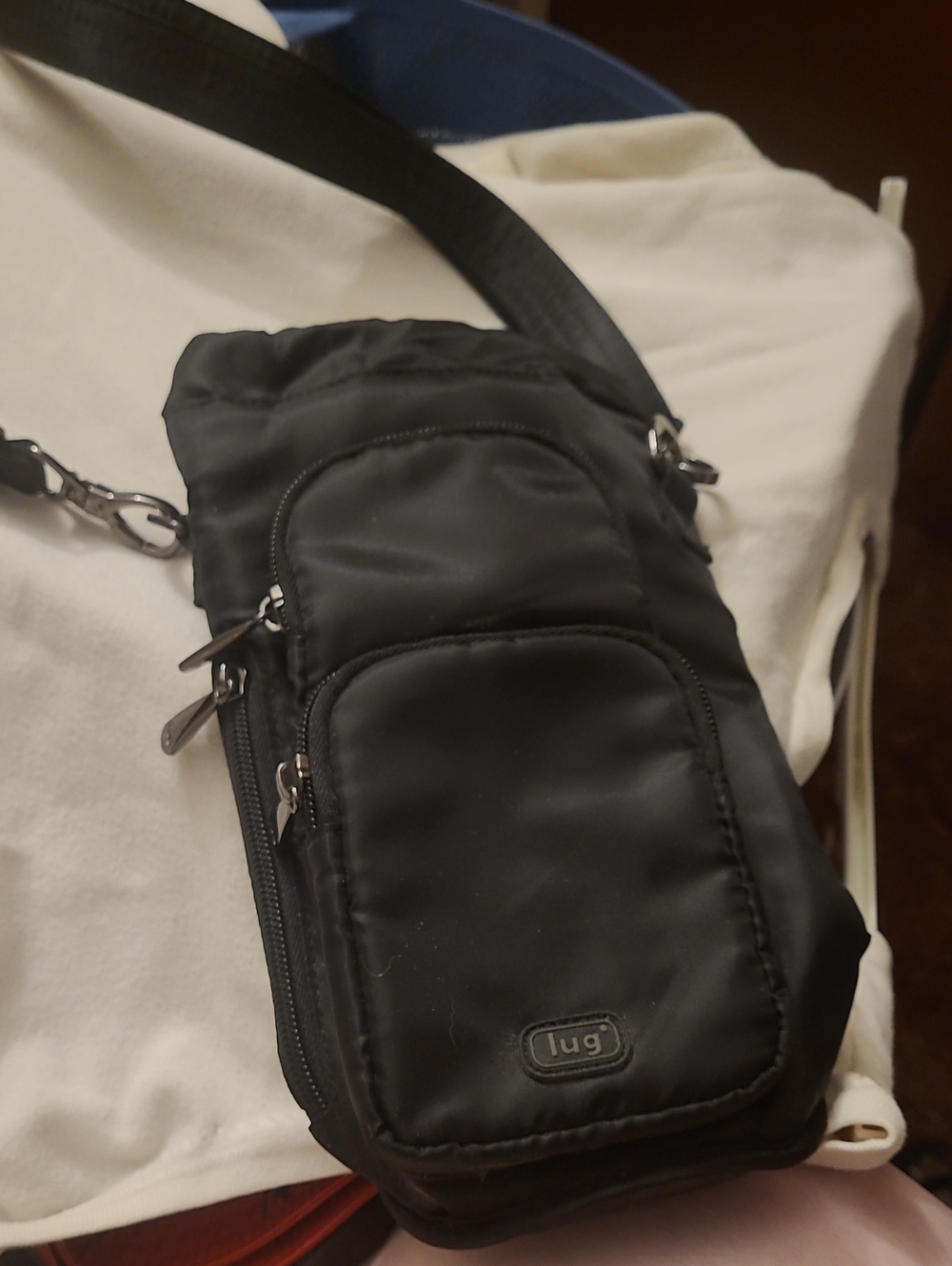 lug Black Nylon Crossbody Sling Bag with Multiple Zips